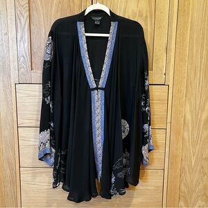 Citron Santa Monica Crane Print Silk Kimono Top Black Size 3X Japanese Layer